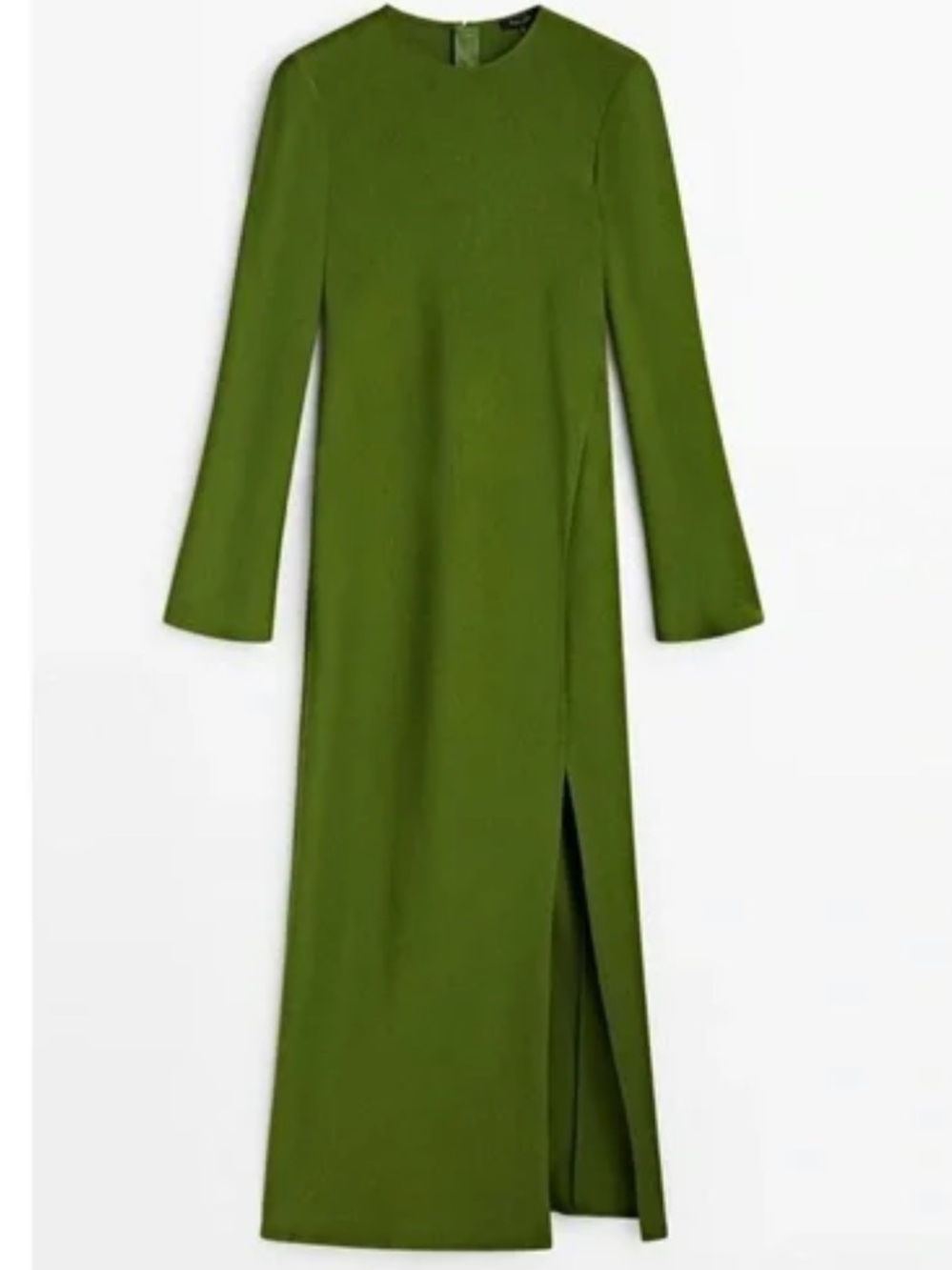 Massimo Dutti Flowing Long Dress with Side Leg Opening In Green XS NEW